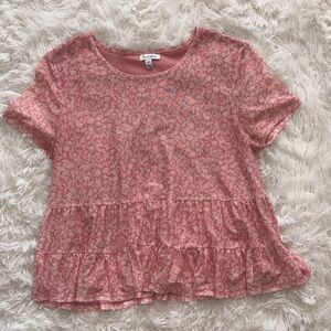 Pink Floral double lined Tiered Ruffle Short Sleeve Blouse